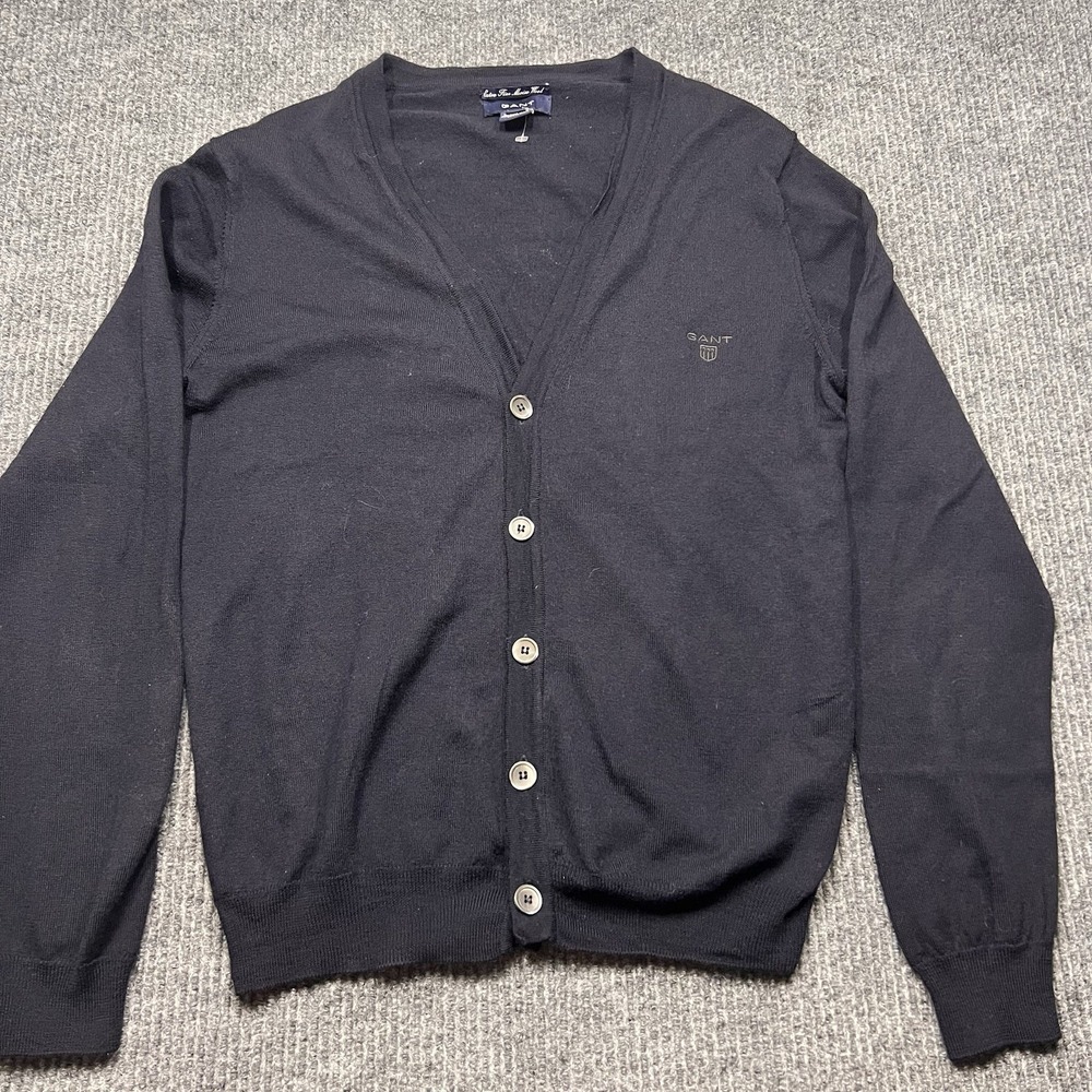 GANT Womens Super Fine Wool Cardigan Sweater Medium Navy Blue Button Shirt Top
